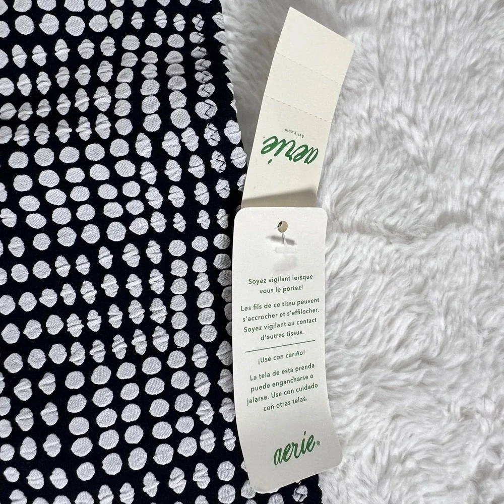 Aerie Women's Black White Polka Dot High Waisted Bikini Bottom XL‎ Swimwear New